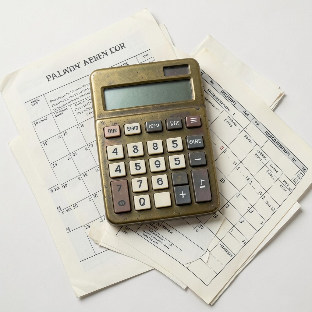 Calendario y calculadora sobre documentos de nóminas